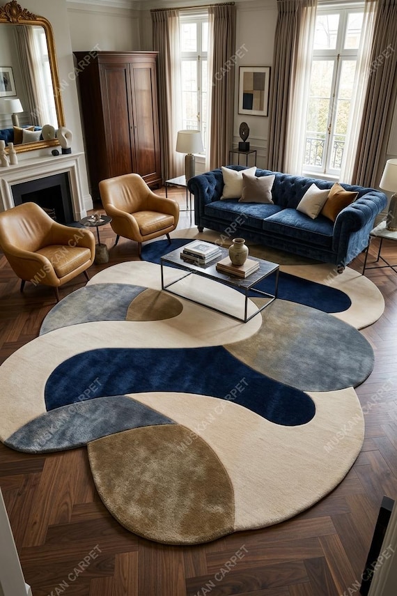 Abstract Irregular Area Rug, Modern Luxury Statement Rug, Contemporary Organic Shape Carpet