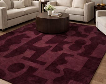 Hand-Tufted Burgundy Abstract Wool Rug | Modern Designer Area Rug | Custom Size Available