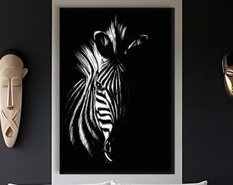 Black and White Zebra Canvas Wall Art, Minimalist Animal Print Painting, Safari Wildlife Decor