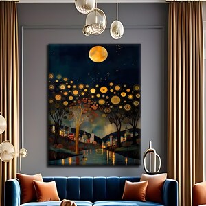 Night Sky View Canvas Art, Large-Format Canvas Decor for the Living Room, Gold Leaf Decoration