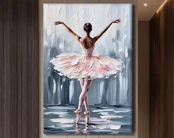 Ballerina Canvas Wall Art Print, Abstract Ballet Dancer Painting, Pink Tutu Girl Room Decor
