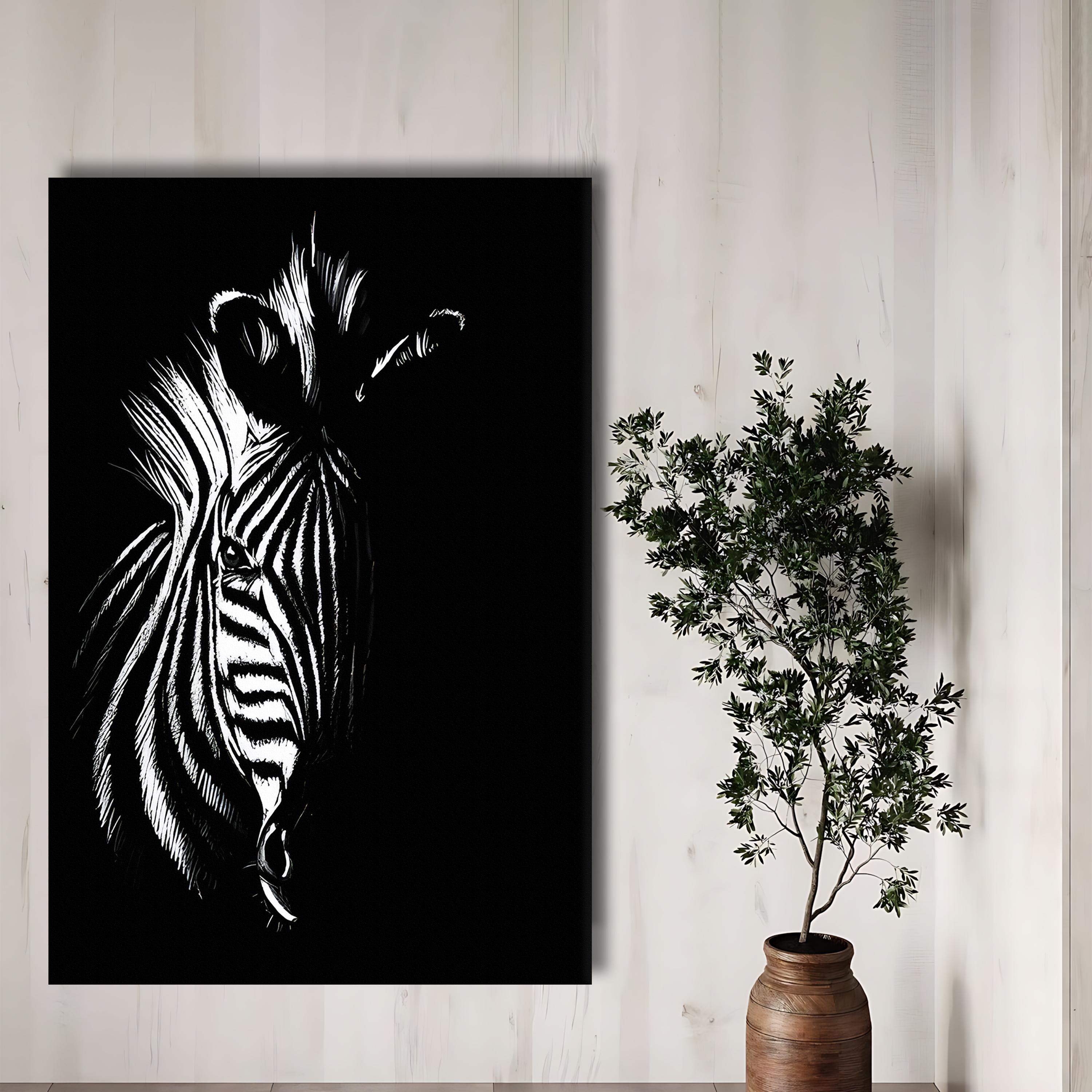 Black and White Zebra Canvas Wall Art, Minimalist Animal Print Painting ...