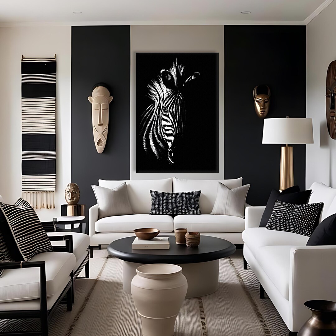 Black and White Zebra Canvas Wall Art, Minimalist Animal Print Painting ...