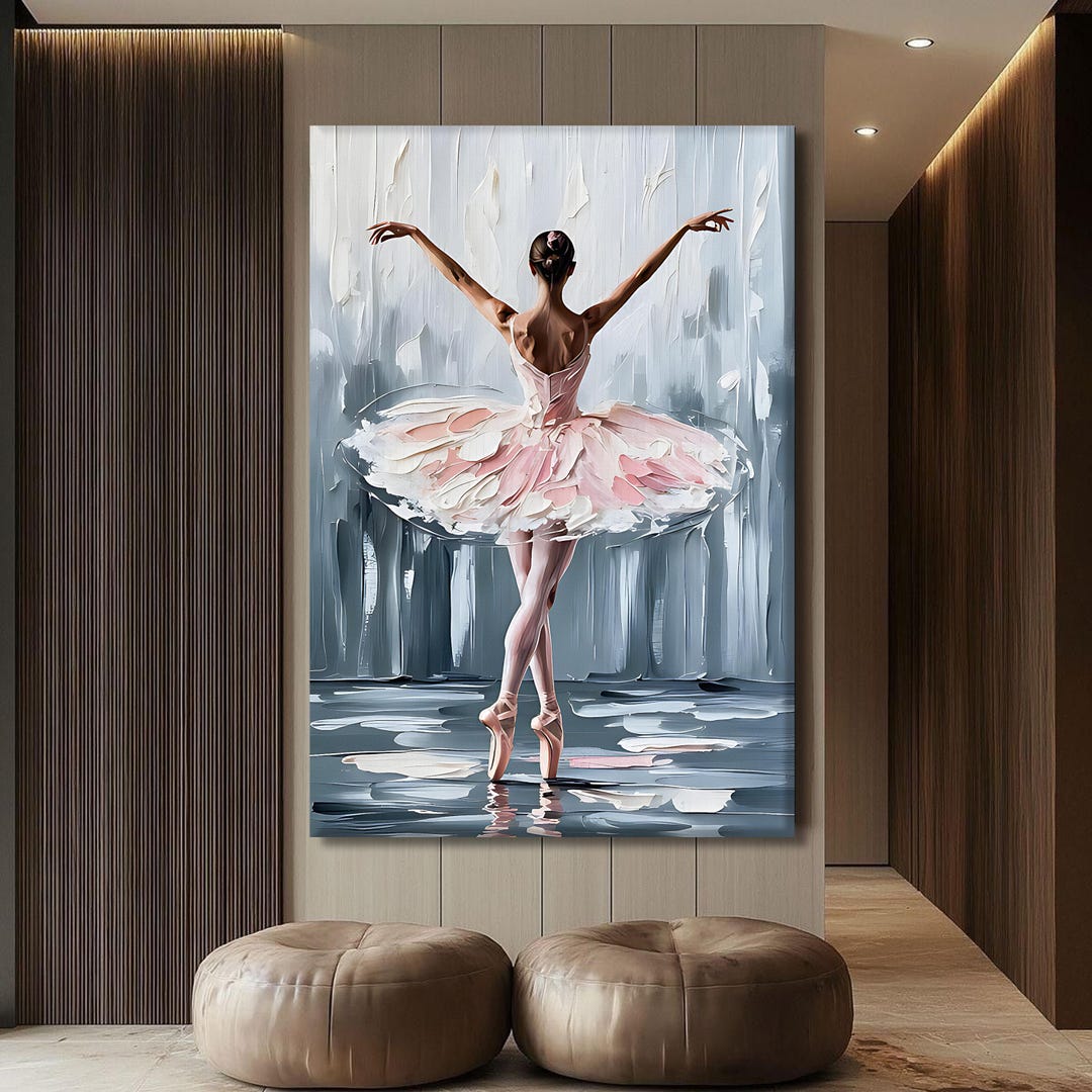 Ballerina Canvas Wall Art, Abstract Ballet Dancer Painting, Pink Tutu ...
