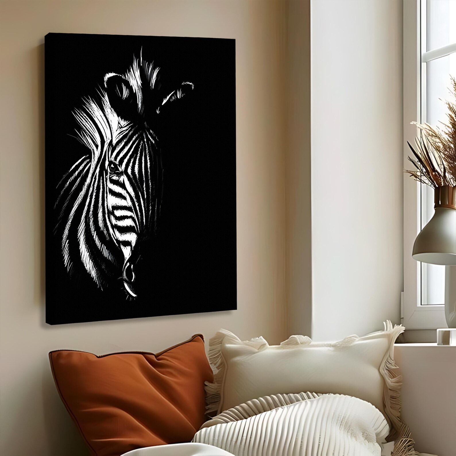 Black and White Zebra Canvas Wall Art, Minimalist Animal Print Painting ...