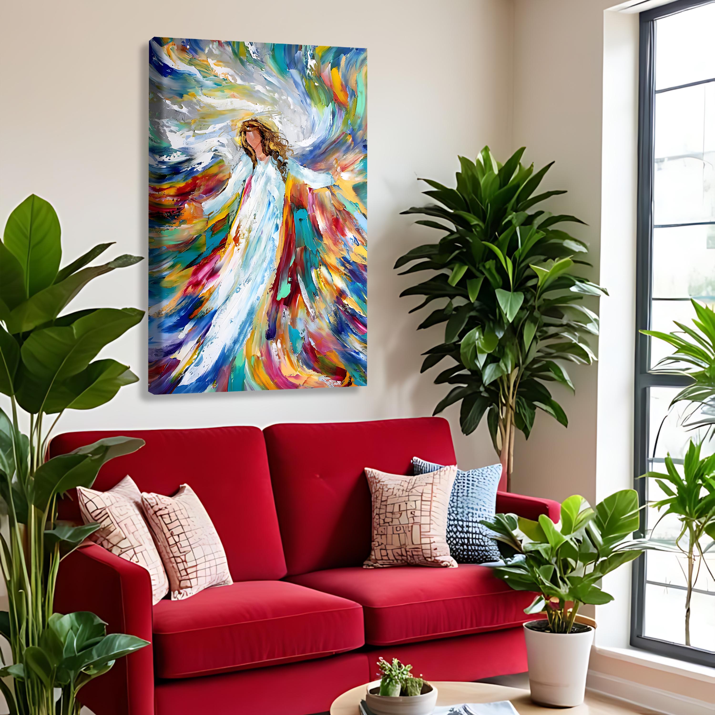 Colorful Angel Wings Canvas Wall Art, Abstract Guardian Angel Painting ...