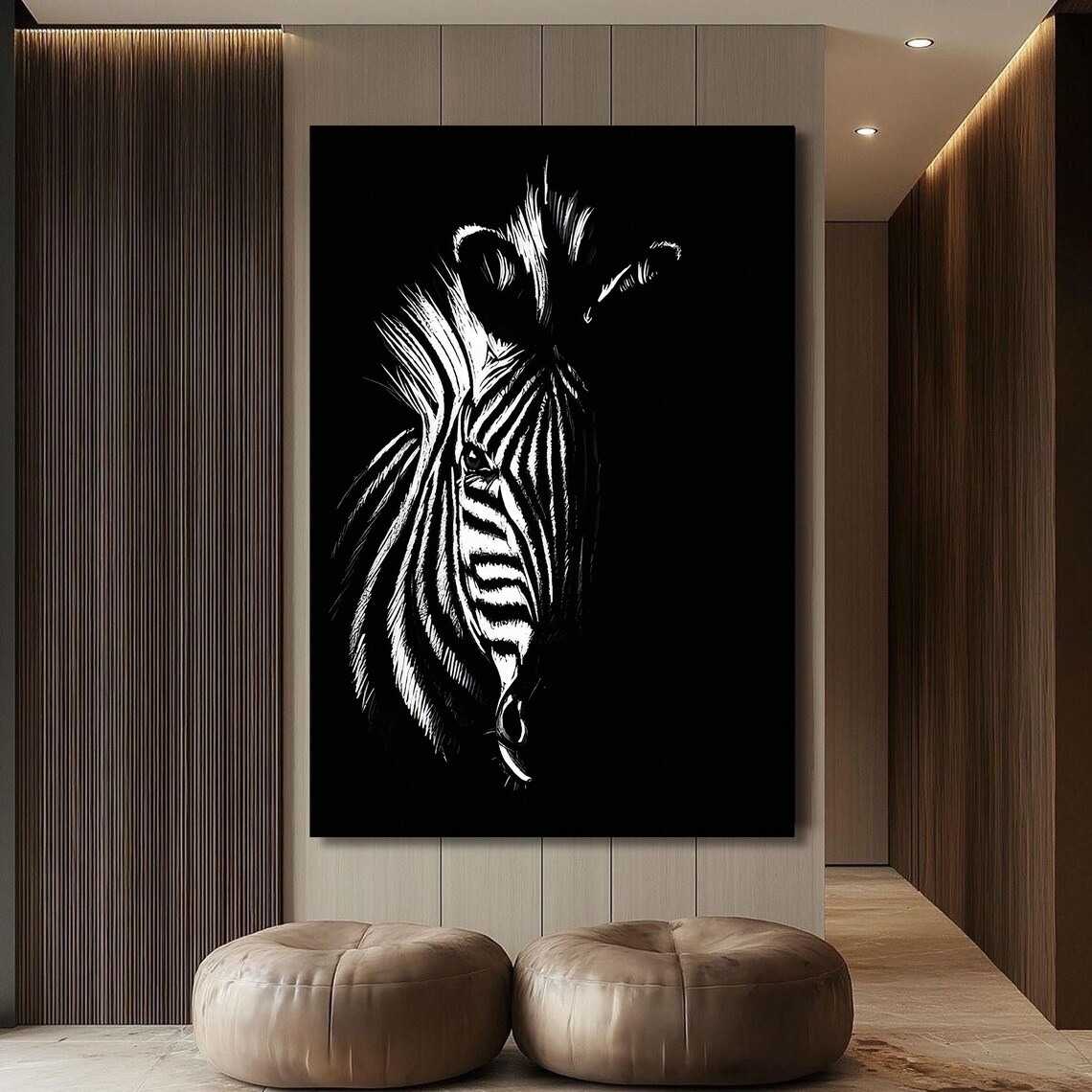 Black and White Zebra Canvas Wall Art, Minimalist Animal Print Painting ...