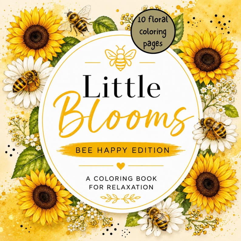 Bee Happy Coloring Book for Adults | Printable Floral Coloring Pages ...