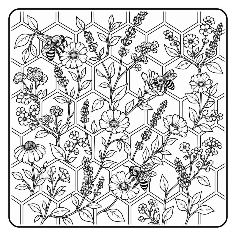 Bee Happy Coloring Book for Adults | Printable Floral Coloring Pages ...