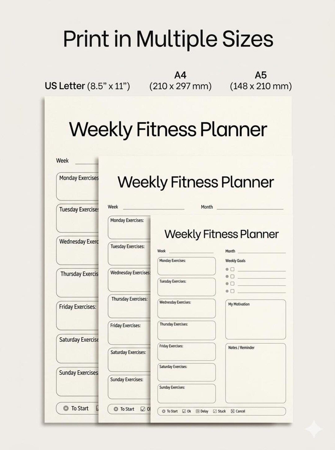 Weekly Fitness Planner Printable Editable Canva Template Workout ...