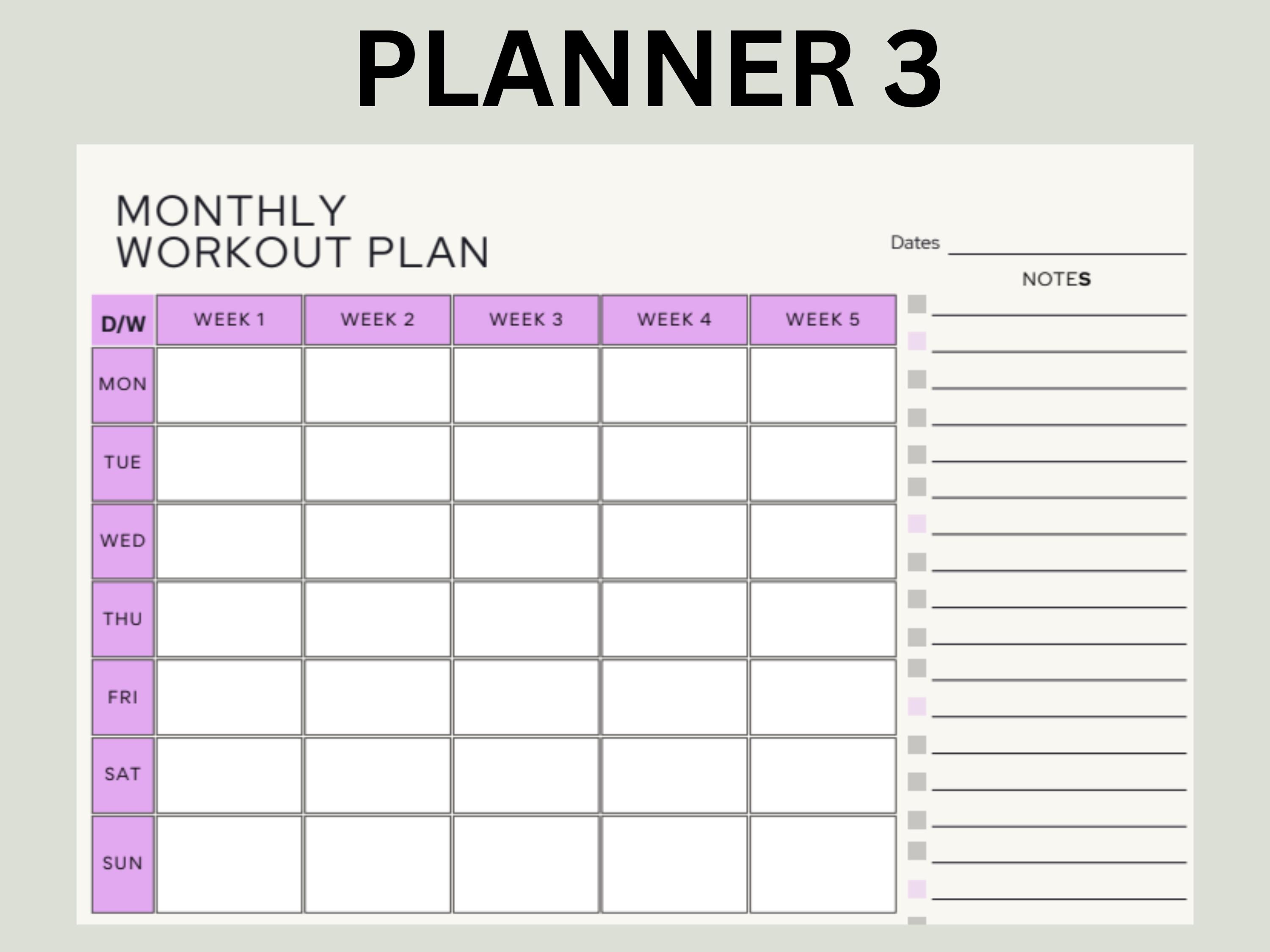 Monthly Workout Planner Printable, 30-day Fitness Journal (a4/letter ...