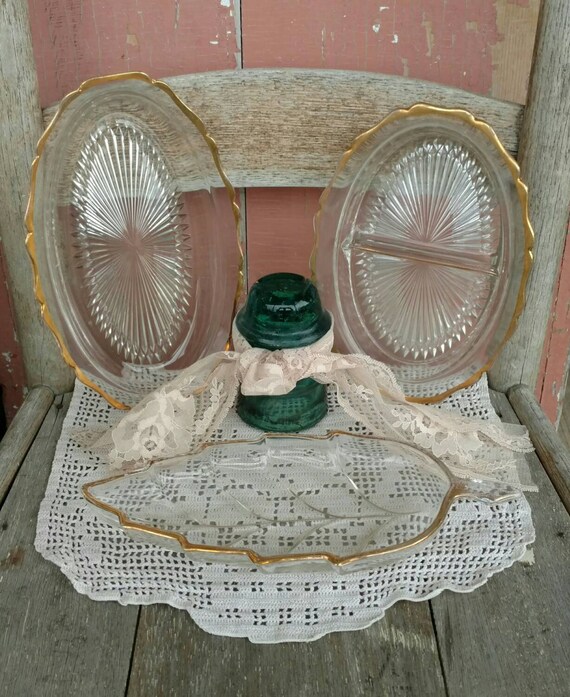Items similar to Vintage Clear Glass Serving Dish Set 3 Antique