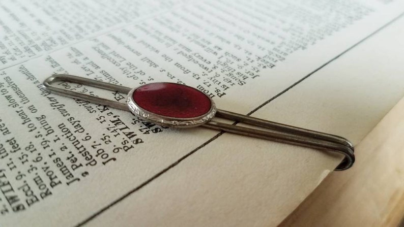 Retro Men/'s Tie Bar Clip With Rust Colored Stone Vintage Mid Century Modern Silver Tie Clip With Stone