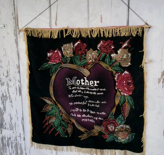 Velvet Mother Pillow Cover With Yellow Fringe Vintage Etsy