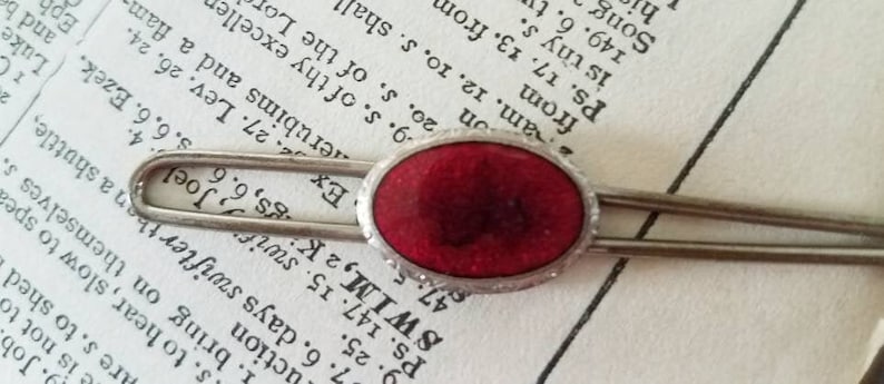Retro Men/'s Tie Bar Clip With Rust Colored Stone Vintage Mid Century Modern Silver Tie Clip With Stone
