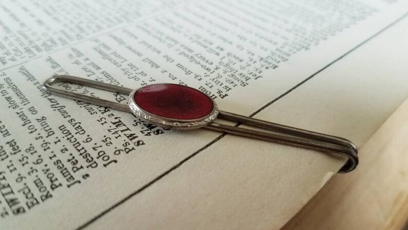 Retro Men/'s Tie Bar Clip With Rust Colored Stone Vintage Mid Century Modern Silver Tie Clip With Stone