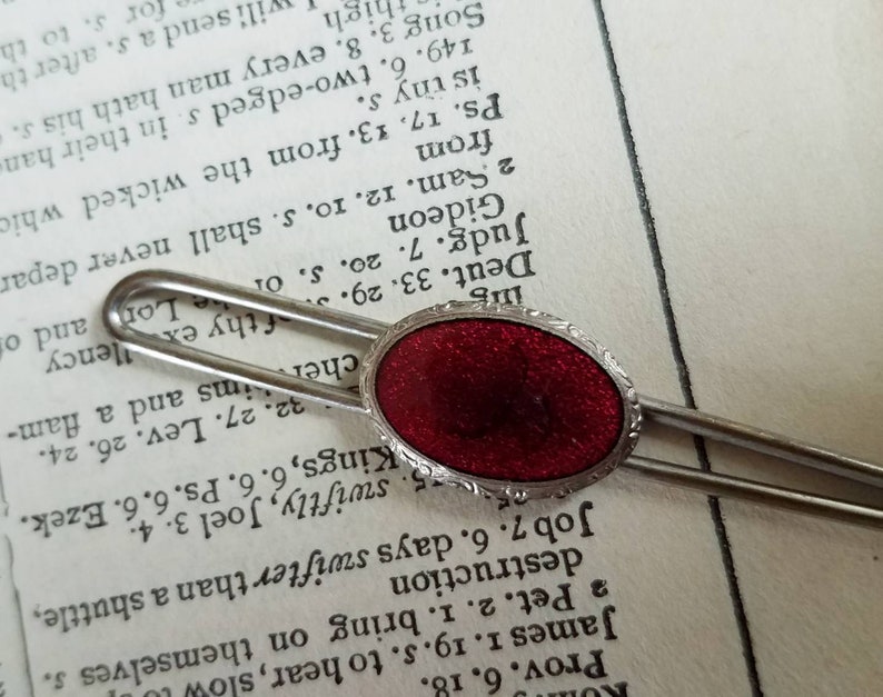 Retro Men/'s Tie Bar Clip With Rust Colored Stone Vintage Mid Century Modern Silver Tie Clip With Stone