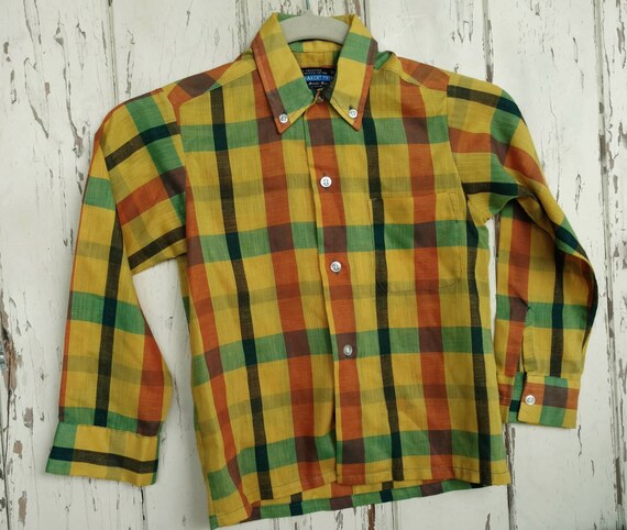 Items similar to Vintage Plaid Cotton Shirt Size 8 - Retro Back to ...