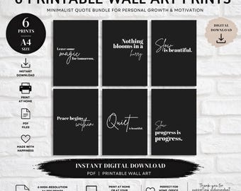 6 Minimalist Quote Prints | Slow Living Wall Art Bundle (Digital Download)