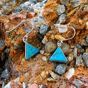 Turquoise Triangle Earrings – Handmade Sterling Silver Dangle Jewelry