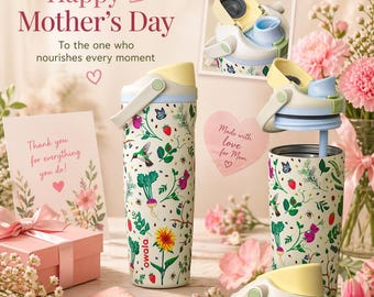 Personalized Owala Mother’s Day 30oz Bundle Limited Edition, Floral Water Bottle Gift for Mom, Cute Spring Tumbler, Best Mom Gift Idea