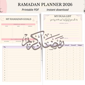 Pacote de Planejamento do Ramadã 2026 | Inglês e Árabe | Metas Diárias, Rastreador, Reflexão (PDF para Impressão)