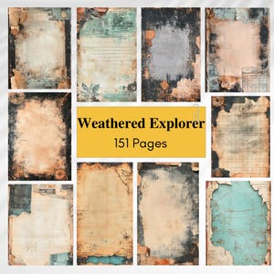 Vintage Travel Junk Journal Pages, Antique Map Printable Paper, Weathered Explorer Kit