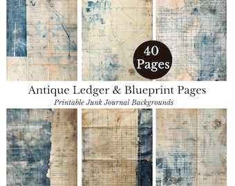 Paquete de hojas de contabilidad vintage, páginas de diario de archivo, fondos de contabilidad antiguos, papel imprimible para diario basura, estilo plano antiguo