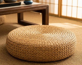 Rond geweven rotan vloerkussen | Meditatie Zafu | Japans tatami-zitkussen