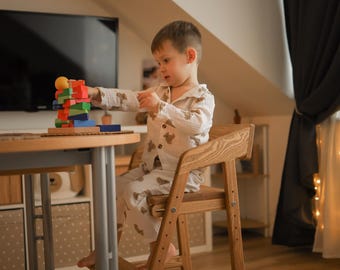 Silla infantil ajustable de madera de fresno, silla evolutiva para niños, silla Montessori ergonómica, silla de madera para niños, silla de escritorio y comedor.
