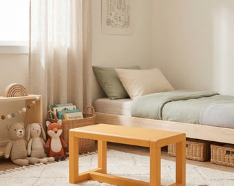 Montessori Wooden Toddler Bench – Minimalist Kids Step Stool, Playroom Shoe Bench, Handmade Furniture