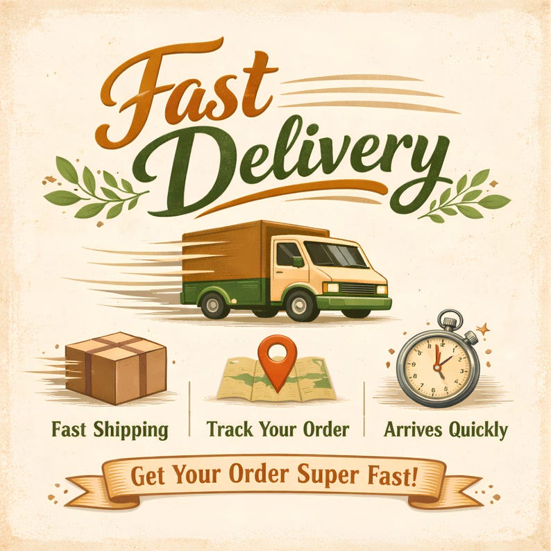 Puede incluir: Ilustraci&oacute;n con un cami&oacute;n de reparto y las palabras "Fast Delivery". Se muestran iconos de env&iacute;o r&aacute;pido, seguimiento y llegada r&aacute;pida. Una pancarta dice "Get Your Order Super Fast!"