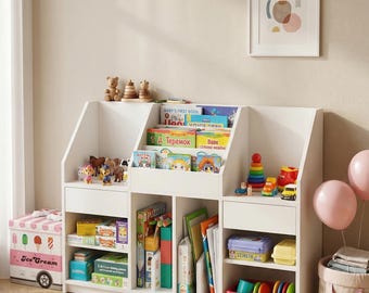 Montessori Wooden Kids Bookcase, Toddler Front Facing Bookshelf, Playroom Organizer
