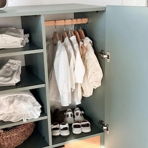 Montessori Wardrobe & Furniture for Toddlers, Baby Closet Organizer with Dress Up Storage, Nursery Shelves, Toy Storage, Kids Wooden Armoire image 4