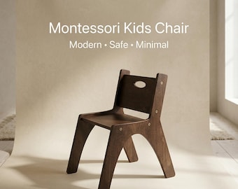 Dark Wood Montessori Toddler Chair, Wooden Kids Chair Minimalist, Preschool Chair, Montessori Furniture, Nursery Chair, Kids Wooden Chair