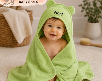 Personalized Baby Hooded Towel with Name, Custom Embroidered Toddler Bath Towel with Ears, Soft Baby Shower Gift, Soft Absorbent Kids Towel