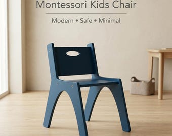 Montessori Toddler Chair Blue, Kids Wooden Chair, Childrens Chair, Nursery Furniture, Playroom Chair, Waldorf Chair, Preschool Chair