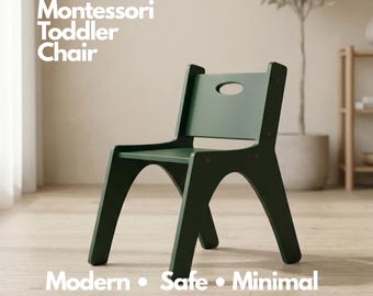 Green Montessori Toddler Chair, Kids Wooden Chair Modern, Montessori Furniture, Nursery Chair, Playroom Chair, Preschool Chair