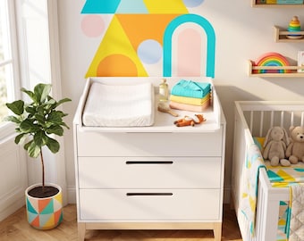 Cómoda blanca para habitación infantil con cambiador, cajonera, muebles para habitación de bebé, muebles infantiles, cómoda clásica para habitación infantil, mesa cambiador.