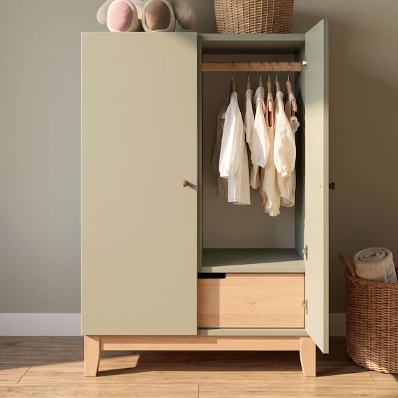Montessori Wardrobe & Furniture for Toddlers, Baby Closet Organizer with Dress Up Storage, Nursery Shelves, Toy Storage, Kids Wooden Armoire