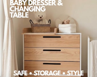 Natural Wooden Infant Dresser with Changing Top, Montessori Nursery Dresser, Solid Wood Toddler Storage, Minimalist Baby Changing Table