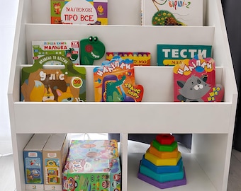 Montessori Kids Bookshelf, Wooden Toddler Bookcase, Nursery Storage Organizer, Playroom Furniture