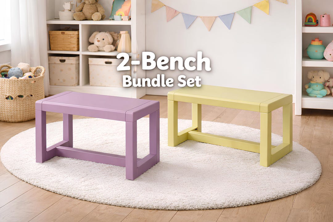 Kids Wooden Bench Set of 2, Toddler Bench, Wooden Kids Bench, Nursery ...
