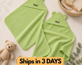 Personalized Baby Hooded Towel with Name, Custom Embroidered Kids Bath Towel with Ears, Baby Shower Gift for Toddlers, Pool Beach Towel