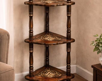 Handgefertigtes Rustikales Eckregal aus Holz | 3 Tier Etagere