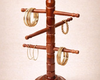 Soporte para brazaletes de madera de sheesham hecho a mano / Organizador de joyas / Soporte para pulseras de madera / Regalo artesanal indio