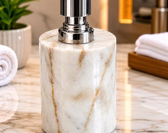 Handmade Makrana Marble Bathroom Set | Luxury Soap Dispenser, Toothbrush Holder, Soap Dish