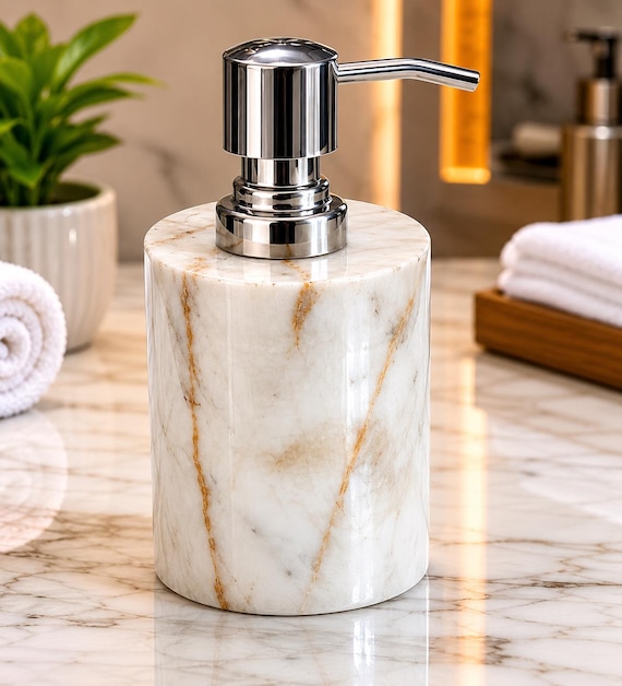 Handmade Makrana Marble Bathroom Set | Luxury Soap Dispenser, Toothbrush Holder, Soap Dish