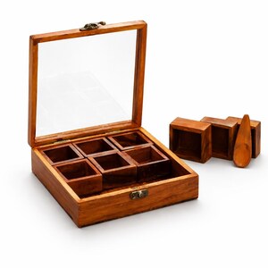 Handmade Sheesham Wood Spice Box | 9-Compartment Masala Dabba image 2
