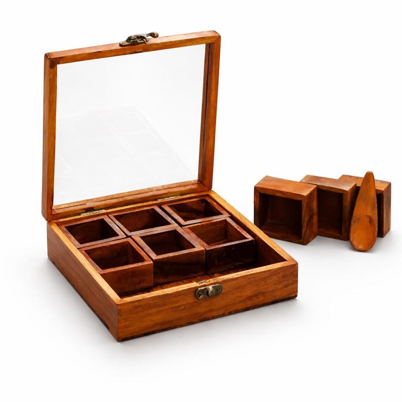 Handmade Sheesham Wood Spice Box | 9-Compartment Masala Dabba image 2